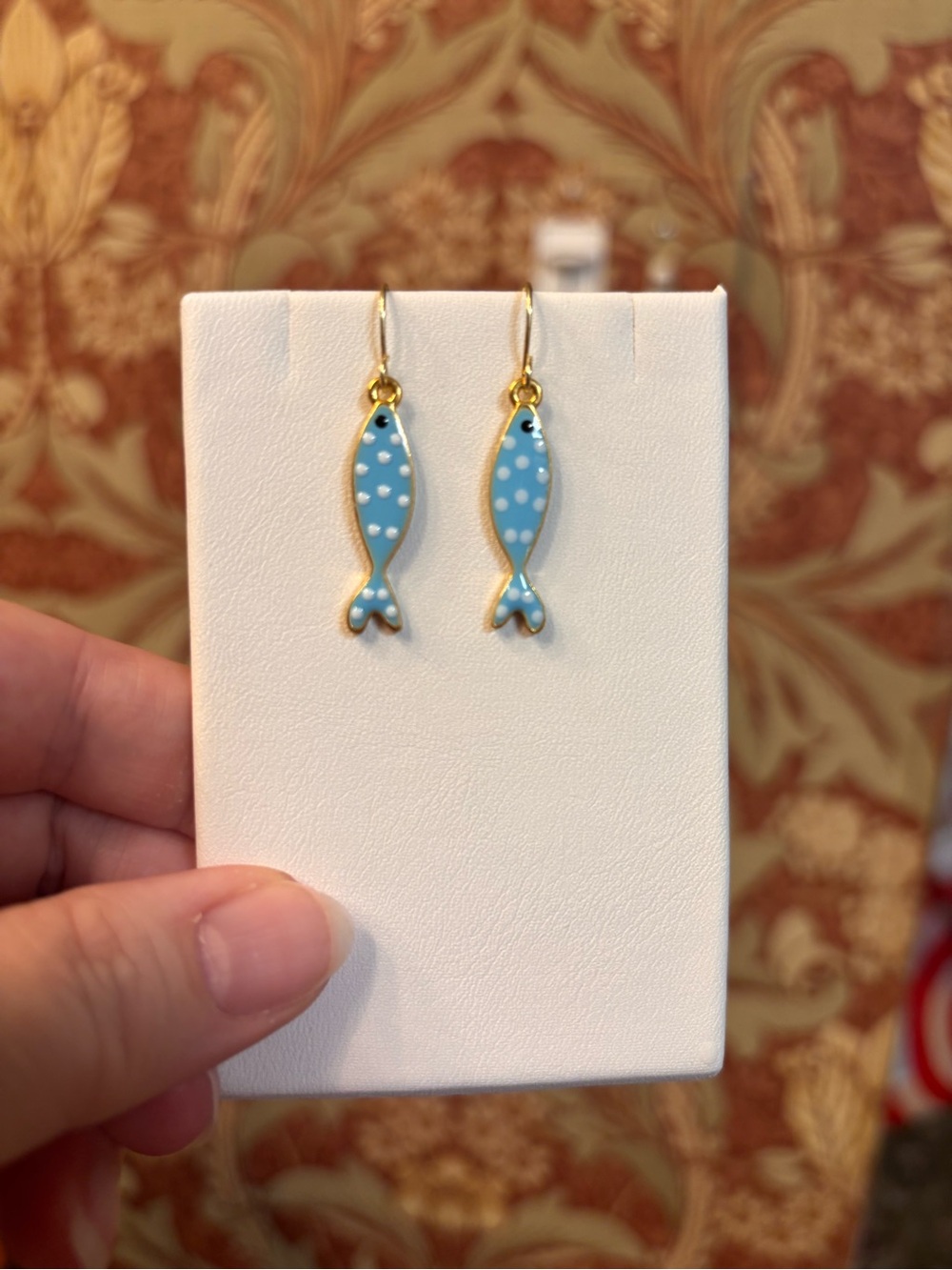 New fun Blue Polka Dot Fish Dangle Earrings